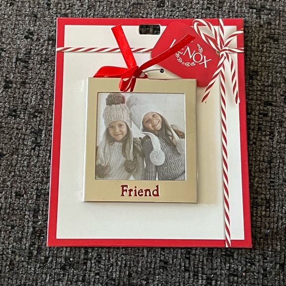 New in Packaging! Lenox “Friend” Picture Frame Ornament | Silver with Red Text - Picture 1 of 3